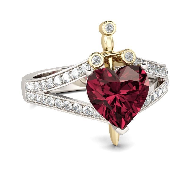 Love Heart Ruby Crown ring for woman